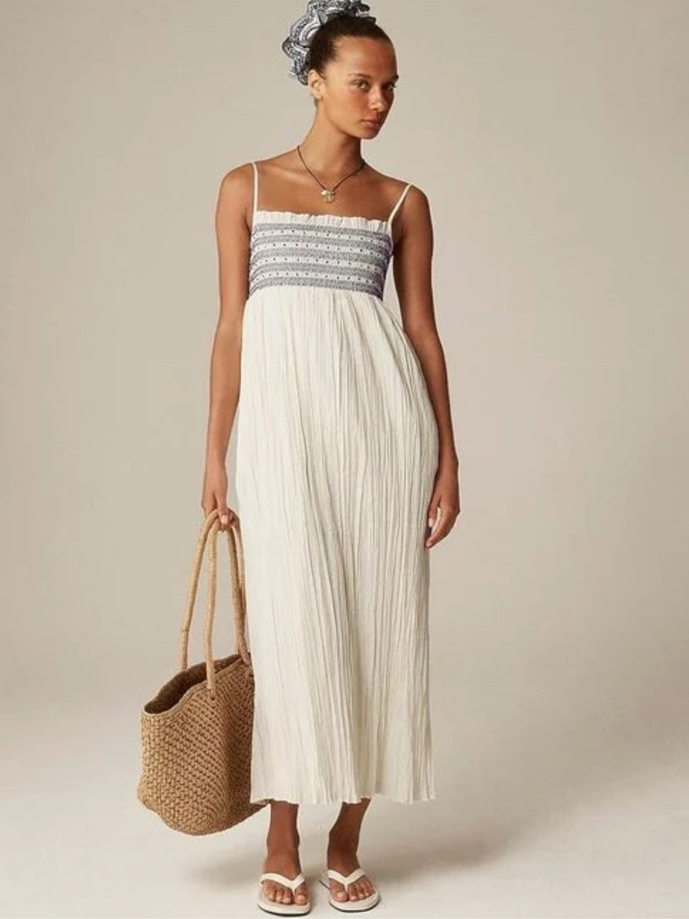 J. Crew Catania Crinkled Dress in Natural